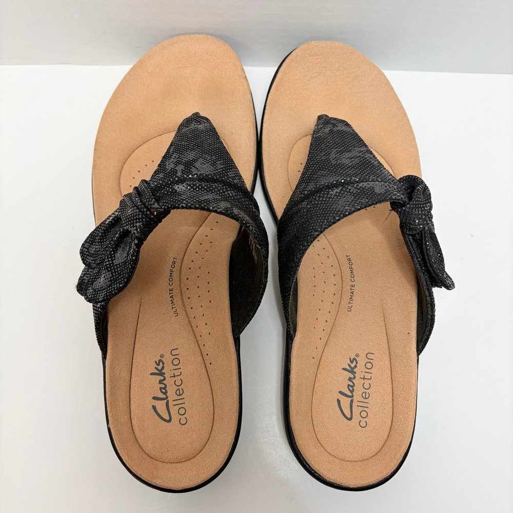 Clarks Laurieann Rae Black Snake Print Comfort Thong Sandals Womens 7.5 - Picture 5 of 7